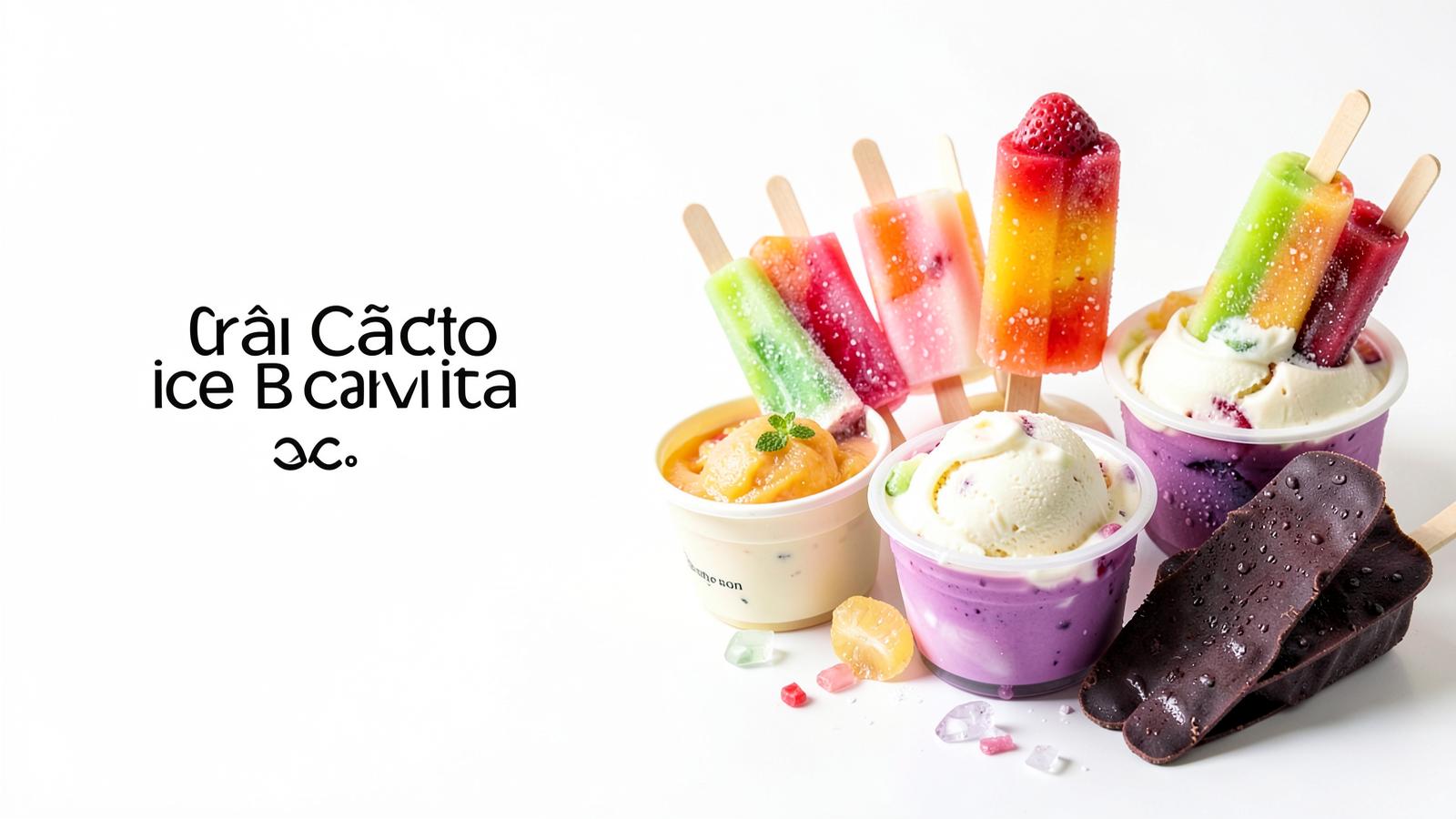 Seleção demonstrativa de sorvetes, picolés, açaí e paletas